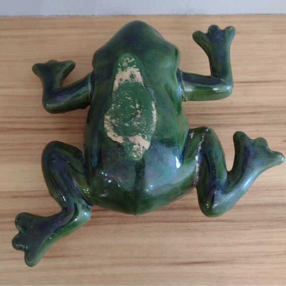 Vintage Hand Painted Ceramic Green Frog Lawn Ornament Figurine MCM REPAIRED - Picture 6 of 9